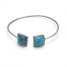 Natural Turquoise Square Gemstone Bezel Bracelet 